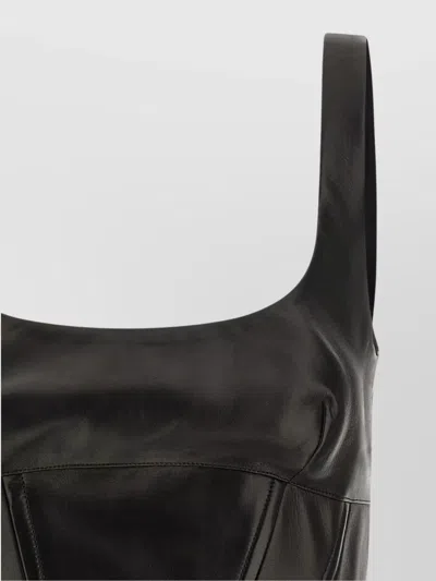 Ermanno Scervino Square Neckline Leather Top With Panel Detailing In Black