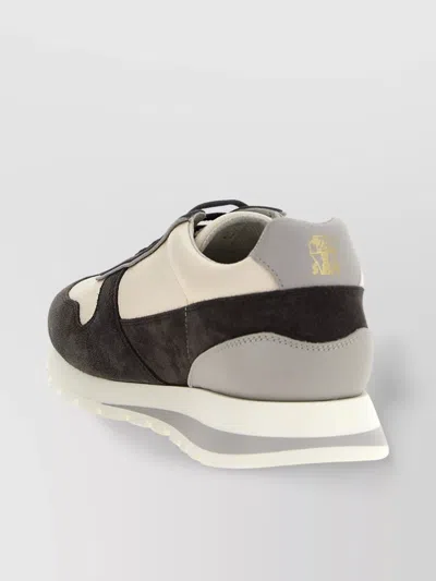 Brunello Cucinelli Runners In Calfskin And Washed Suede In Multi