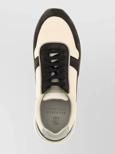 Brunello Cucinelli Runners In Calfskin And Washed Suede In Multi