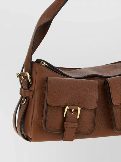 Mulberry Adjustable Strap Dual Front Pockets Textured Finish Shoulder Bag In Brown