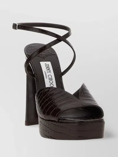 Jimmy Choo Karli 125 Croc-effect Platform Sandals In Brown