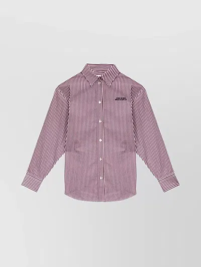 Isabel Marant Vertical Stripe Burgundy Cotton Shirt With Button-down Front In Purple