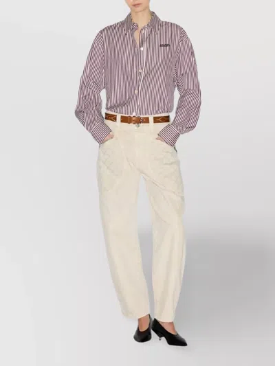 Isabel Marant Vertical Stripe Burgundy Cotton Shirt With Button-down Front In Purple
