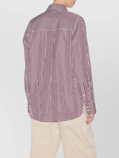 Isabel Marant Vertical Stripe Burgundy Cotton Shirt With Button-down Front In Purple