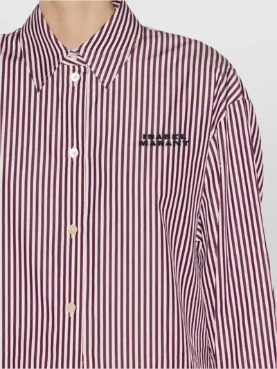 Isabel Marant Vertical Stripe Burgundy Cotton Shirt With Button-down Front In Purple