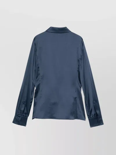 Emporio Armani Wrap Front Collared Shirt With Buttoned Cuffs In Blue