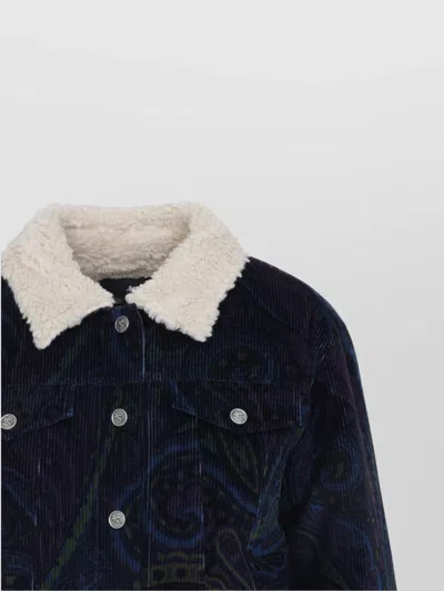 Etro Paisley-print Corduroy Jacket Giubbino In Blue