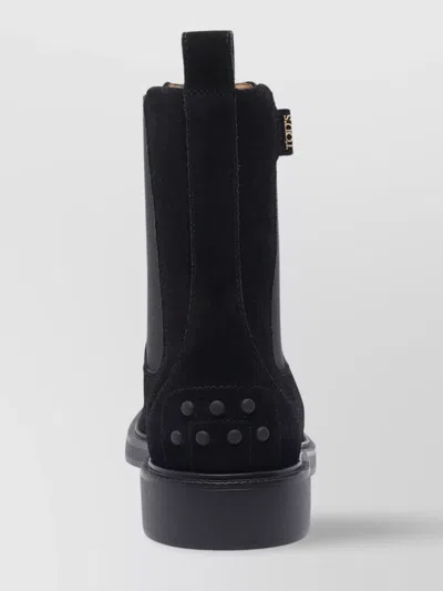 Tod's Suede Ankle Boots With Round Toe And Elastic Inserts