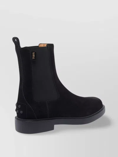 Tod's Suede Ankle Boots With Round Toe And Elastic Inserts