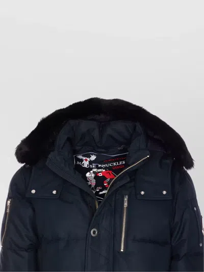 Moose Knuckles Quilted Hooded Jacket Removable Hood In Blue