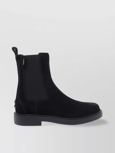 Tod's Suede Ankle Boots With Round Toe And Elastic Inserts