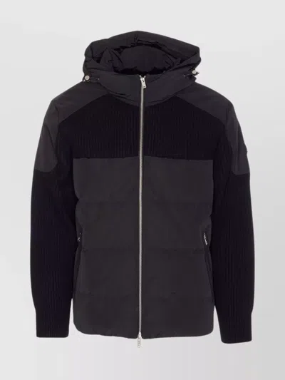 Moose Knuckles Hooded Jacket With Ribbed Texture And Zip Pockets In Black