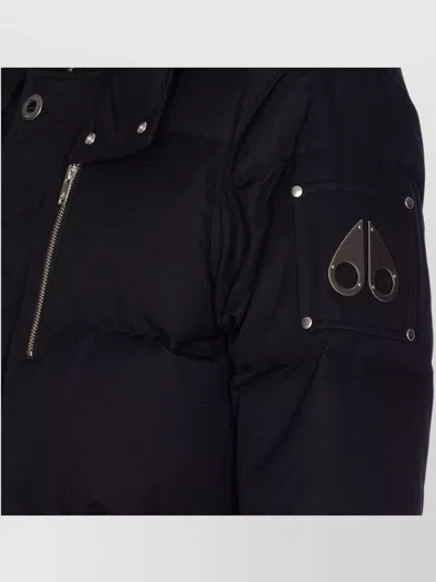 Moose Knuckles Forrestville Black Down Jacket With Fixed Hood And Logo Patch On The Sleeve In Cotton Blend Man In Black