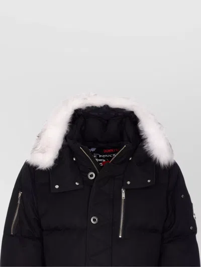 Moose Knuckles Forrestville Black Down Jacket With Fixed Hood And Logo Patch On The Sleeve In Cotton Blend Man In Black