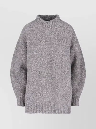 Isabel Marant Relaxed High Neck Sweater With Ribbed Hem And Dropped Shoulders In Gray