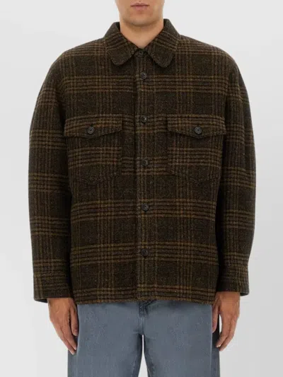 Isabel Marant Plaid Wool Jacket With Boxy Silhouette In Brown
