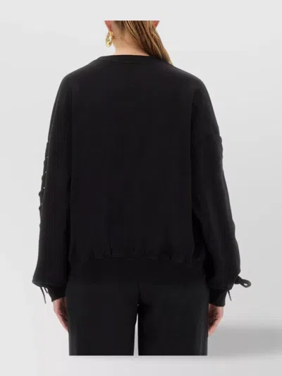 Rotate Birger Christensen Crew Neck Lace-up Detail Sweatshirt In Black