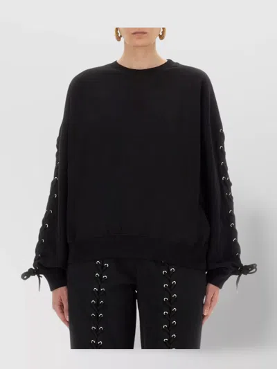 Rotate Birger Christensen Crew Neck Lace-up Detail Sweatshirt In Black