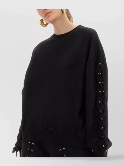 Rotate Birger Christensen Crew Neck Lace-up Detail Sweatshirt In Black