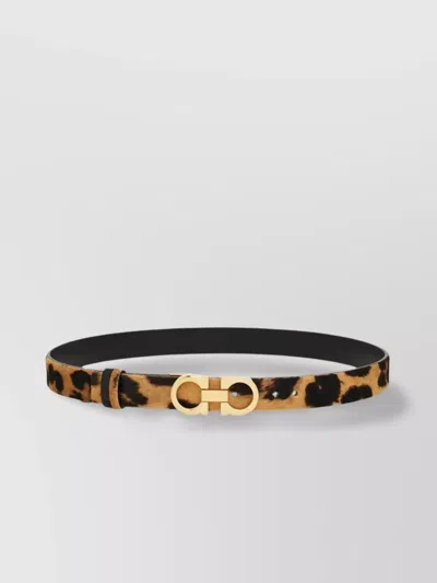 Ferragamo Animal-print Pony Hair Gancini Belt In Animal Print