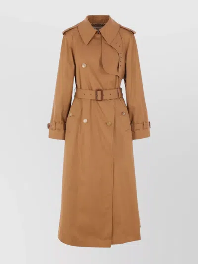 Chloé Long Water-repellent Beige Trench Coat In Cotton Gabardine In Brown