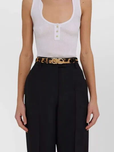 Ferragamo Animal-print Pony Hair Gancini Belt In Animal Print