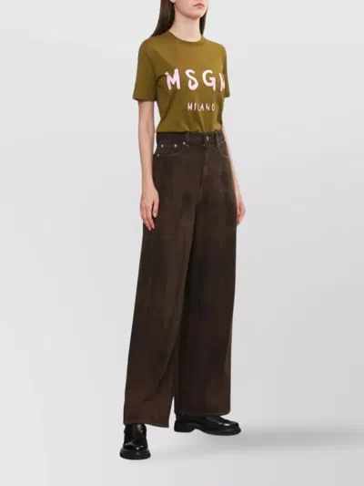 Msgm Logo Print Cotton T-shirt Clothing In Green