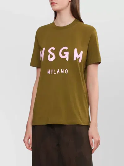 Msgm Logo Print Cotton T-shirt Clothing In Green