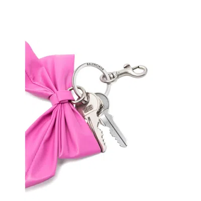 Balenciaga Whimsical Bow Keyring In Soft Pink Material In Pink