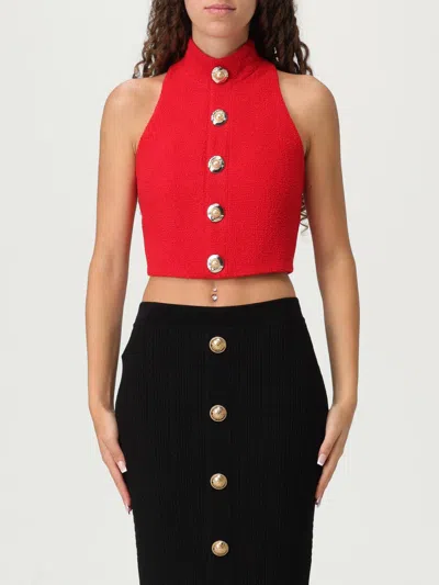 Balmain Wool Crop Top In Red