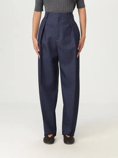 Bottega Veneta High Waist Wool Drill Trousers In Blue