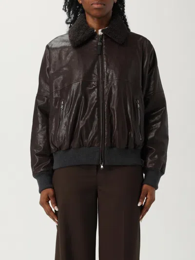 Brunello Cucinelli Leather Jacket With Shearling Collar In Black