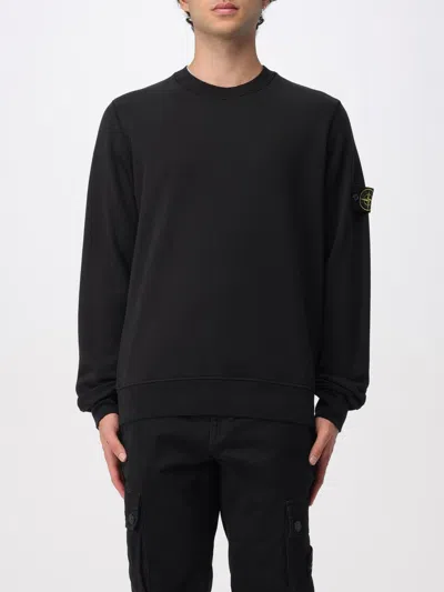 Stone Island Navy Blue Crew Neck Sweater With Signature Compass Badge In Black