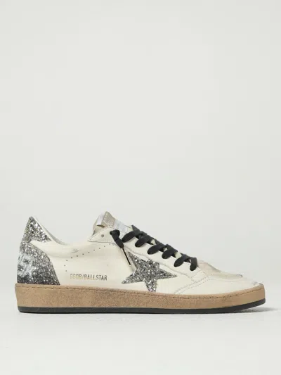 Golden Goose Silver/white Ballstar Sneaker With Glitter In White