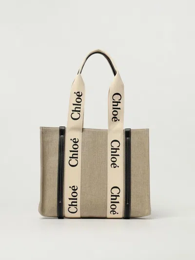 Chloé Woody Linen Tote Bag In Multi