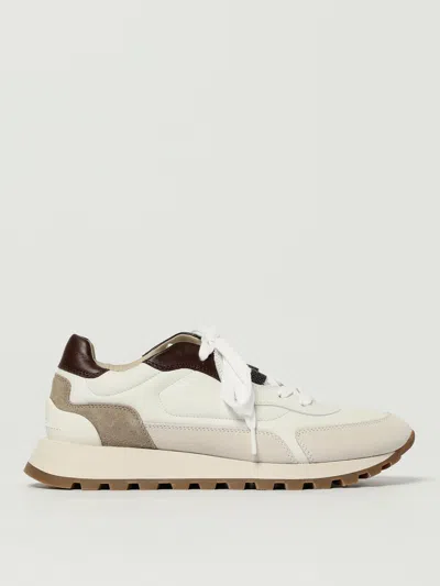Brunello Cucinelli Leather Sneakers Featuring Padded Ankle And Rubber Sole In White