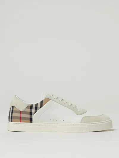 Burberry Check Motif Leather Sneakers In White