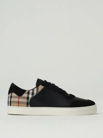 Burberry Men Black Leather And Fabric Sneakers