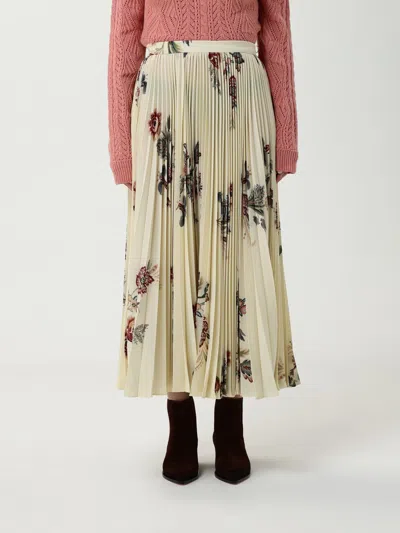 Etro Pleated Midi Skirt With Floral Print In Neutral