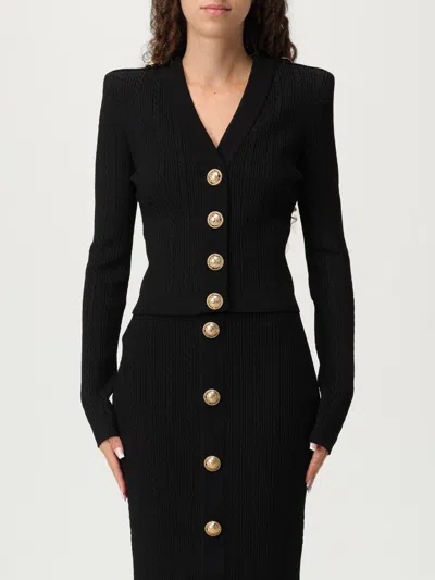 Balmain Long Sleeves Ribbed And Cable-knit Cardigan In Black
