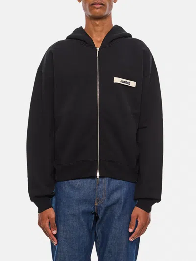 Jacquemus Le Hoodie Zip Gros Hooded Cotton Sweatshirt In Black