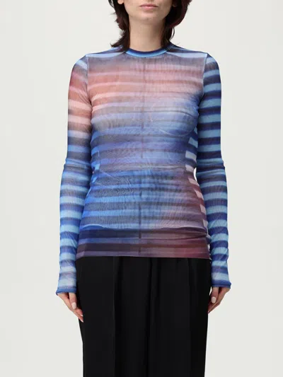 Jean Paul Gaultier Air Print Striped Mesh Crew Neck Top In Multi