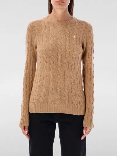 Polo Ralph Lauren Cable Wool And Cashmere Crewneck Jumper In Brown