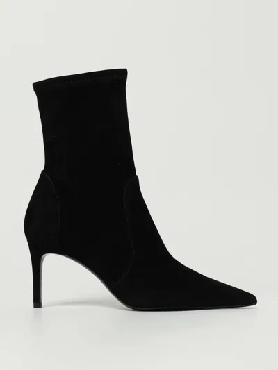 Stuart Weitzman Black Ankle Boots With Stiletto Heel And Zip Closure On The Side In Suede Woman In Black