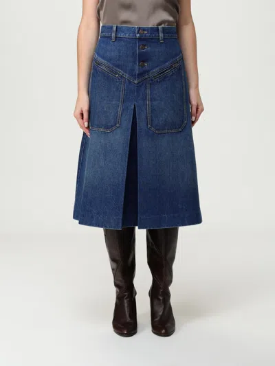 Chloé Button-front Denim Midi Skirt With Patch Pockets In Blue