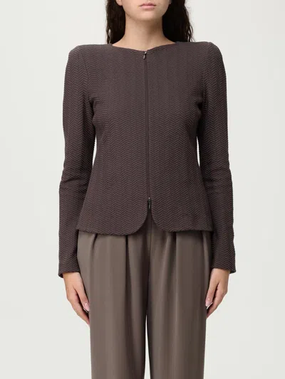 Emporio Armani Chevron Pattern Tailored Fit Blazer Jacket In Brown