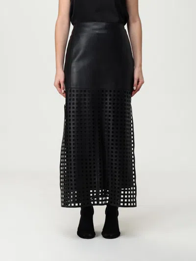 Emporio Armani Leather Grid Pattern High-waisted Midi Skirt In Black