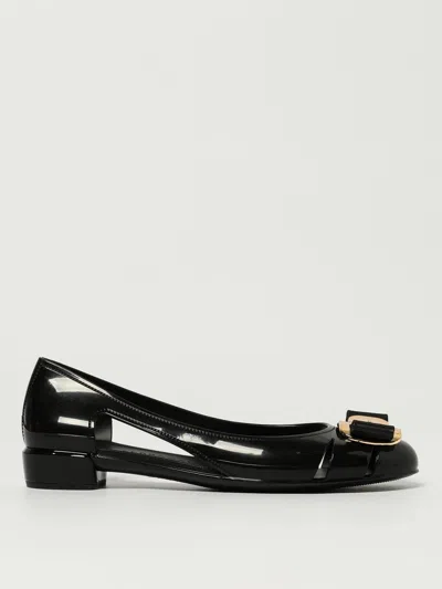 Ferragamo Nara Jelly Cutout Bow Ballerina Flats In Black