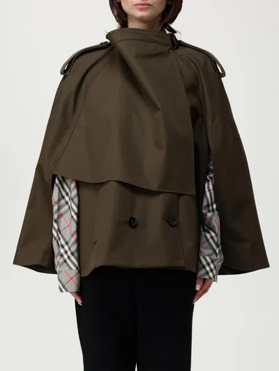 Burberry Cotton Cape With Traditional Check Lining In Green
