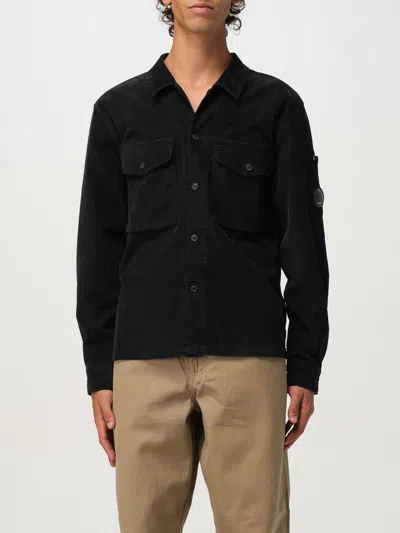 C.p. Company Classic Black Shirt-style Jacket With Structured Collar And Flap Pockets In Black